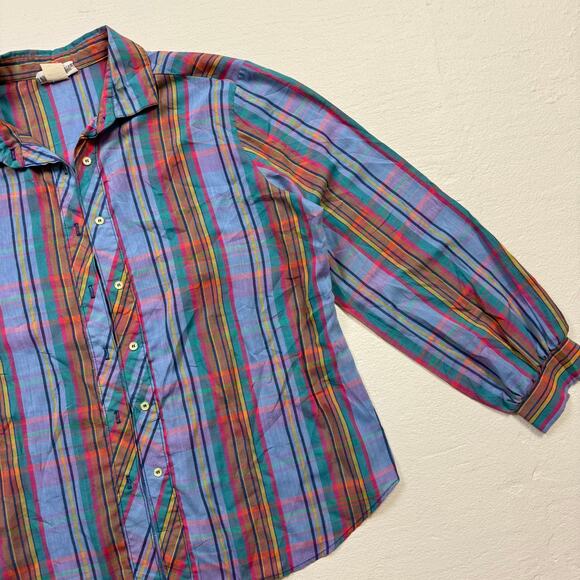 Vintage 80s Laura Mae Plaid Button Front Blouse, Size 12 - Picture 3 of 7
